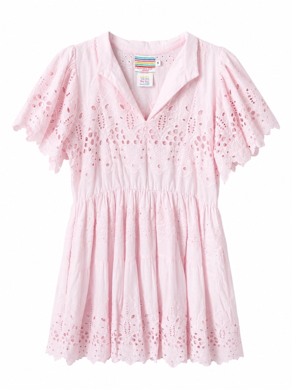Gretchen Scott Pink Eyelet Embroidered Mini Dress XS